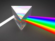 Een prisma blokkade breekt een straal wit licht in de 7 kleuren van de regenboog