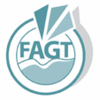 Het FAGT vignet : Lichtblauw logo met de letters F A G T