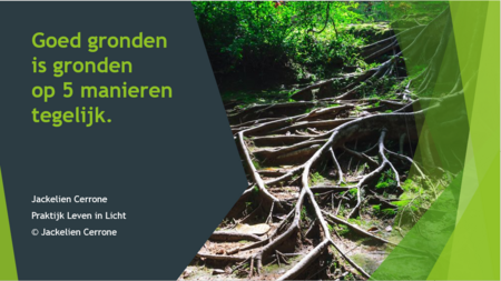 Een samengestelde illustratie met de tekst "gronden op 5 manieren" en een foto van boomwortels