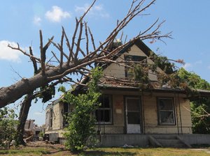 Een huis met eenn trauma, er is een boom op het dak gevallen. De kern van dit trauma: Je kunt het dak pas repareren als die boom er af is.