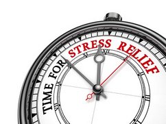 Een stopwatch voor hooggevoeligen, die aangeeft hoeveel stress je hebt. Met de tekst: "Time for stress relief"