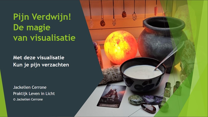 Een illustratie van magische objecten tegen pijn,  met de tekst " Webinar: Pijn Verdwijn! De Magie van Visualisatie "
